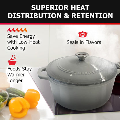 Enameled Cast Iron Dutch Oven Casserole W/Lid, 6 Qt - Gray