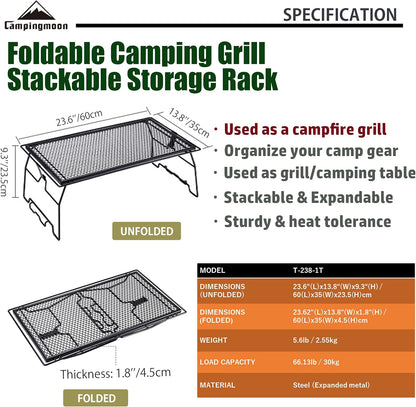 Campfire Grill Storage Rack Steel Foldable Stackable Grill, 1pcs