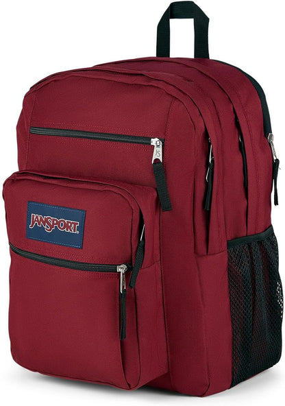 Student Backpack Ergonomic Shoulder Straps, 5-Compartments, Red