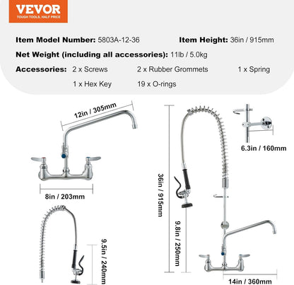 VEVOR Faucet 36"H Wall Mount Kitchen Sink Pull Down Spray Faucet