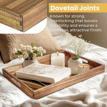 Wood Serving Tray W/Handles 17" Bed Couch Wooden Serving Tray