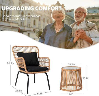 Bistro Set Chair & Table Set Wicker Rattan 3Pcs Outdoor Patio Set