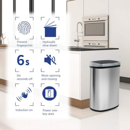 Trash Can 13 Gal W/Lid Automatic Touchless Garbage Odor Control Can