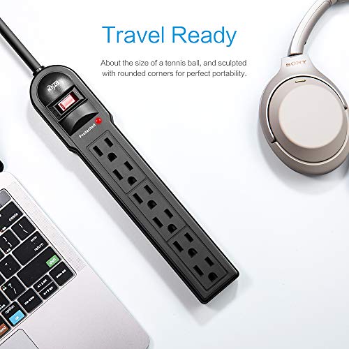 KMC 6-Outlet Surge Protector Power Strip 900 Joules, Set Of 2