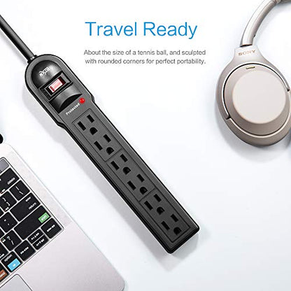 KMC 6-Outlet Surge Protector Power Strip 900 Joules, Set Of 2