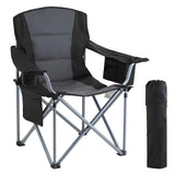 Camping Chair Padded Lumbar Support Cooler Bag Cup Holder, Black