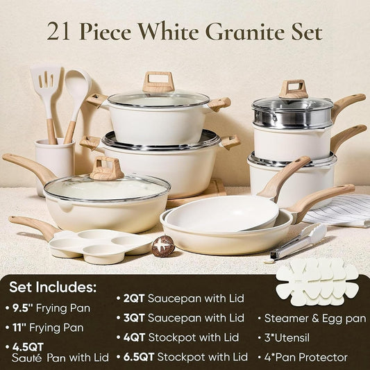 Cookware Set 21 Pcs Ceramic Nonstick Induction Pots Pans Set
