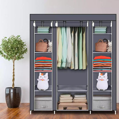 Portable Closet Wardrobe Rack Storage Organizer Fabric, Grey