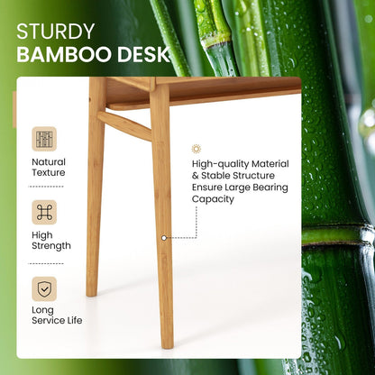 Bamboo Writing Desk W/2 Drawers & Open Shelf Study Writing Desk
