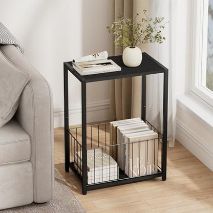 Side Table 2-Tier Stand W/Shelf Storage Bedside End Table, Black