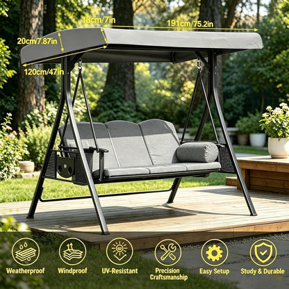 Swing Canopy Replacement 3 Seater Top Canopy 75"x47" Cover, Gray
