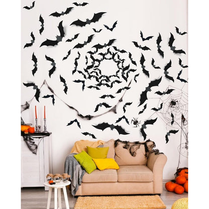 Halloween Bats Wall Decor 4 Size Black 3D Bat Decoration-120 Pcs