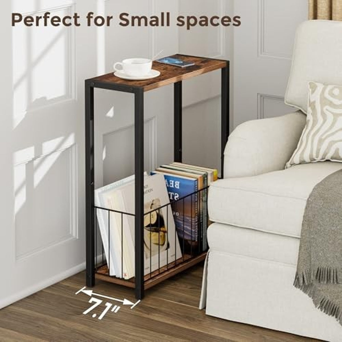 Narrow Side Table 2-Tier Removable Storage End Table, Brown