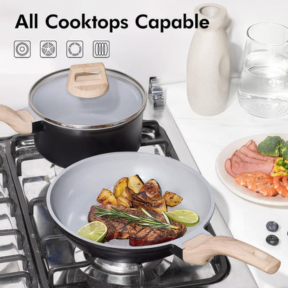 Cookware Set 21 Pcs Ceramic Nonstick Induction Pans Set, Black