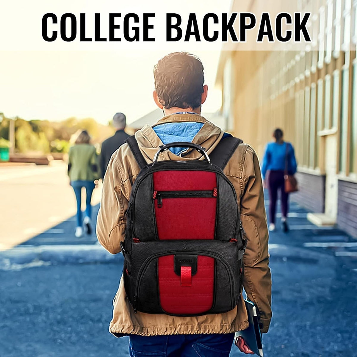 Large Backpack 17" Laptops USB Port Bookbag Work Backpack, Red
