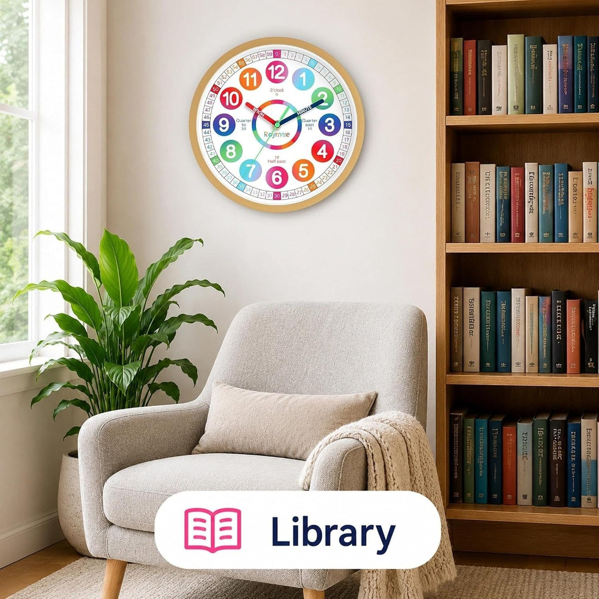 Learning Clock Kids Time Teaching Non Ticking Colorful 8" Clock