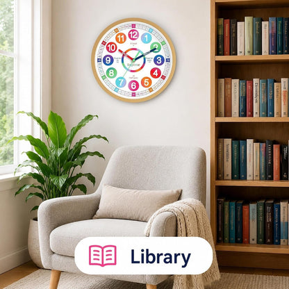 Learning Clock Kids Time Teaching Non Ticking Colorful 8" Clock