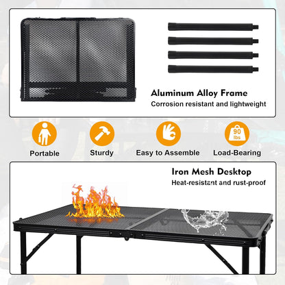 Portable Camping Table Aluminum Folding Grill Mesh Desktop Table