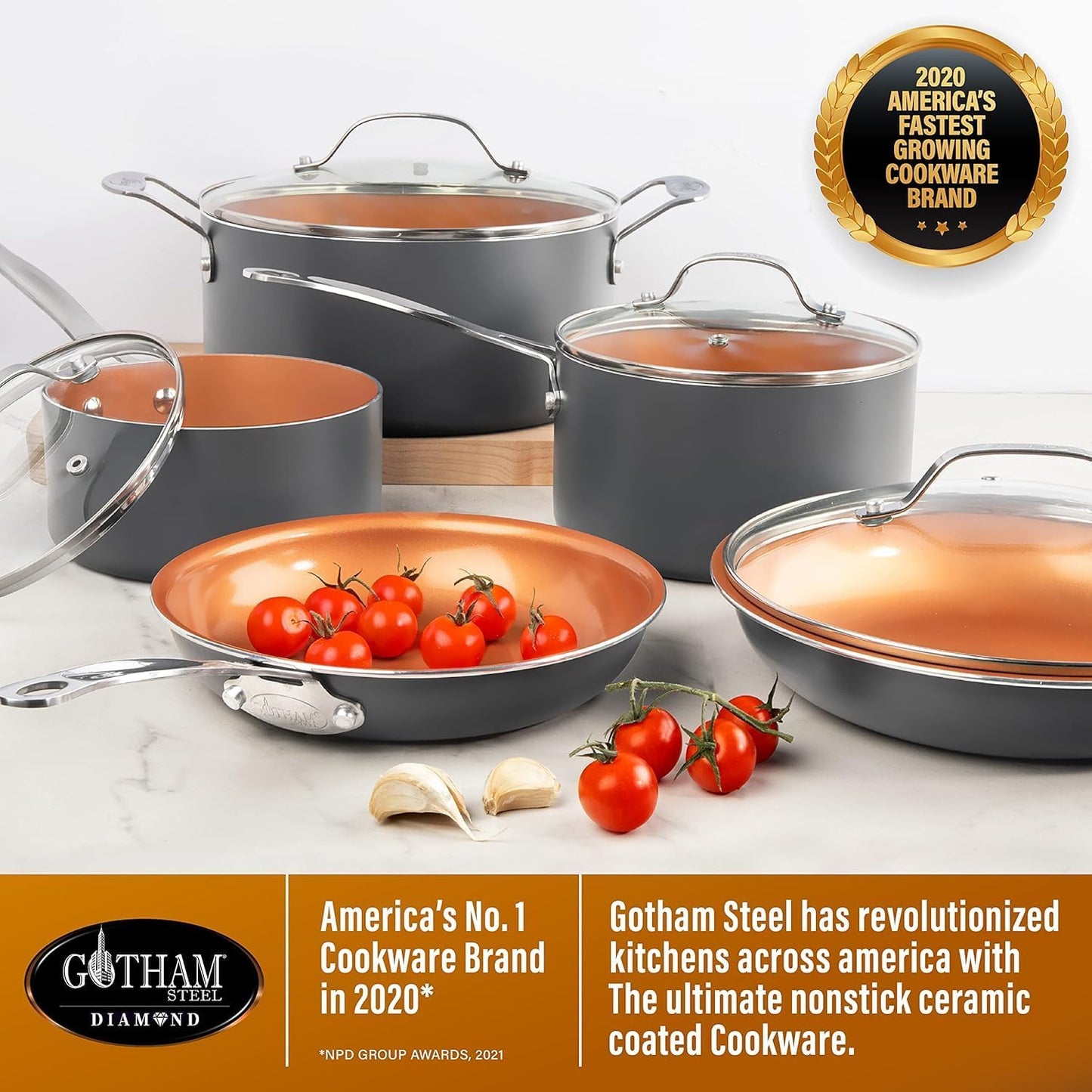 Gotham Steel Nonstick Ceramic Copper Coating Fry Pan, 12.5"