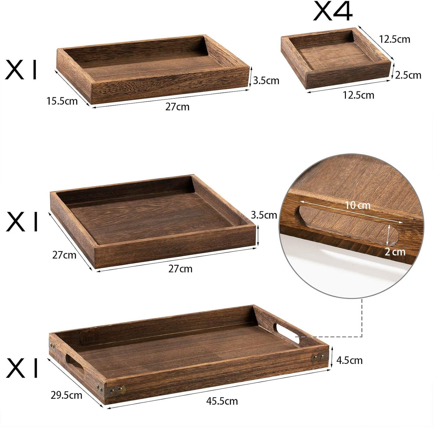 Wooden Serving Trays W/Handle Rectangular Rustic Tray, Set of 7