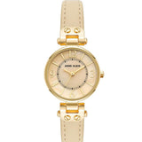 Women Watch Round Case Analog Dial Leather Strap Watch, Gold