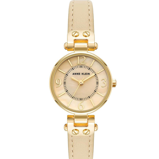 Women Watch Round Case Analog Dial Leather Strap Watch, Gold