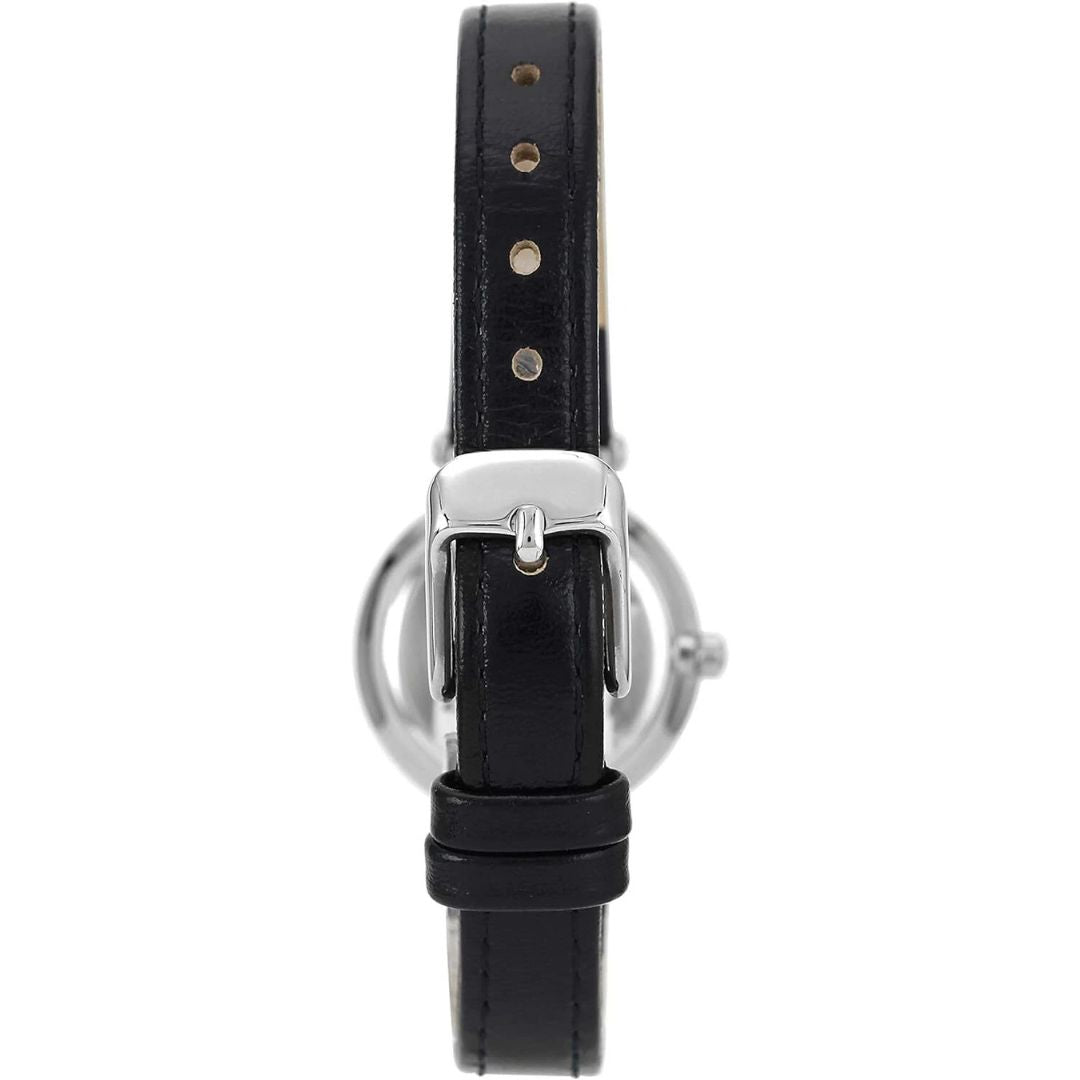 Women Watch Round Case Analog Dial Leather Strap Watch- Silver