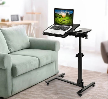 Overbed Desk Bedside Tiltable Tabletop Rolling Table, Black