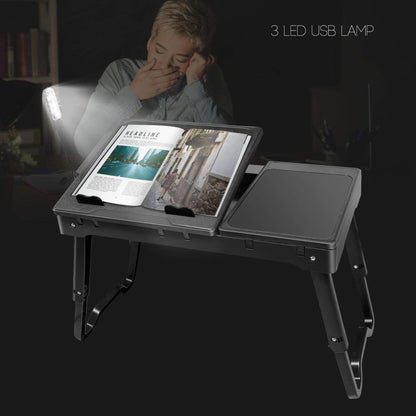 Laptop Desk Foldable W/Cooling Fan USB Hub LED Light Stand Table