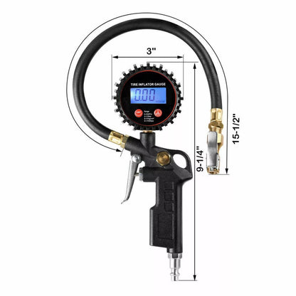 Digital Tire Inflator w/Pressure Gauge Rubber Hose Tire Gauge