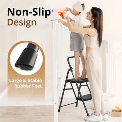 Ladder 2-Step Folding Anti-Slip Pedal Portable Step Stool, Black