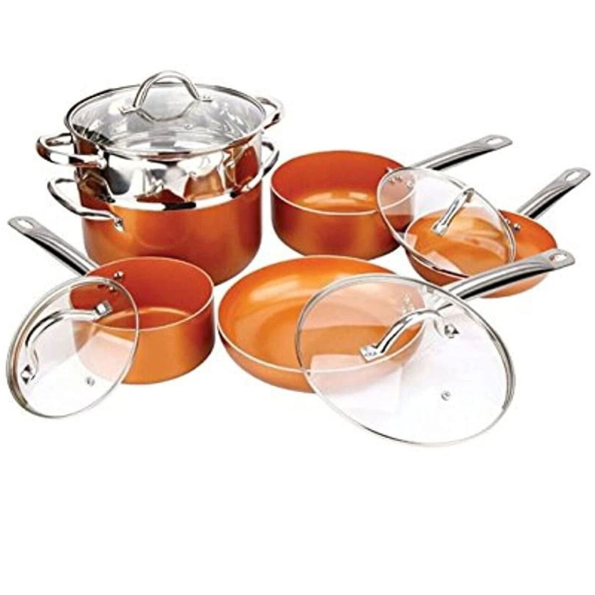 Copper Non-Stick Kitchen Cookware Set Pan & Pots 10-Piece Set