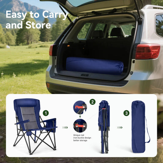 Camping Chair High Back Portable W/Cup Holder Carry Bag Chair