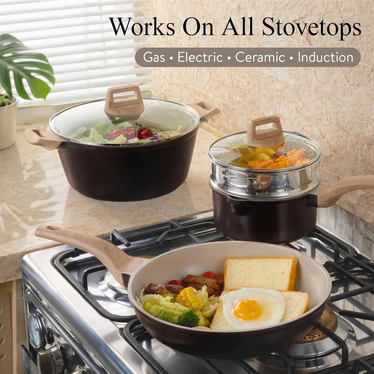 Cookware Set 21 Pcs Ceramic Nonstick Induction Pots Pans Set,