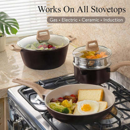 Cookware Set 21 Pcs Ceramic Nonstick Induction Pots Pans Set,