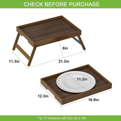 Bamboo Large Tray Folding Legs Bed Breakfast Portable Tray, Brown