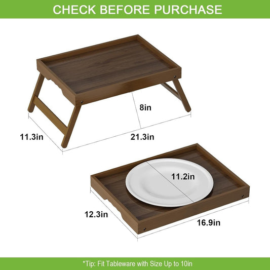Bamboo Large Tray Folding Legs Bed Breakfast Portable Tray, Brown