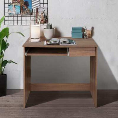 Keyboard Desk Small Walnut Tray Drawer 32"W Computer Table, Brown