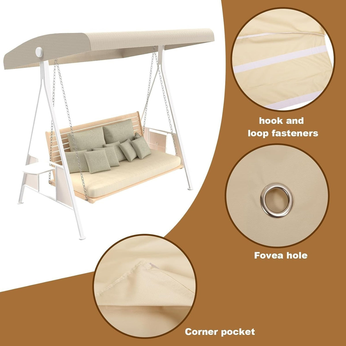 Swing Canopy Replacement Canopy Waterproof Seat Top Cover, Beige