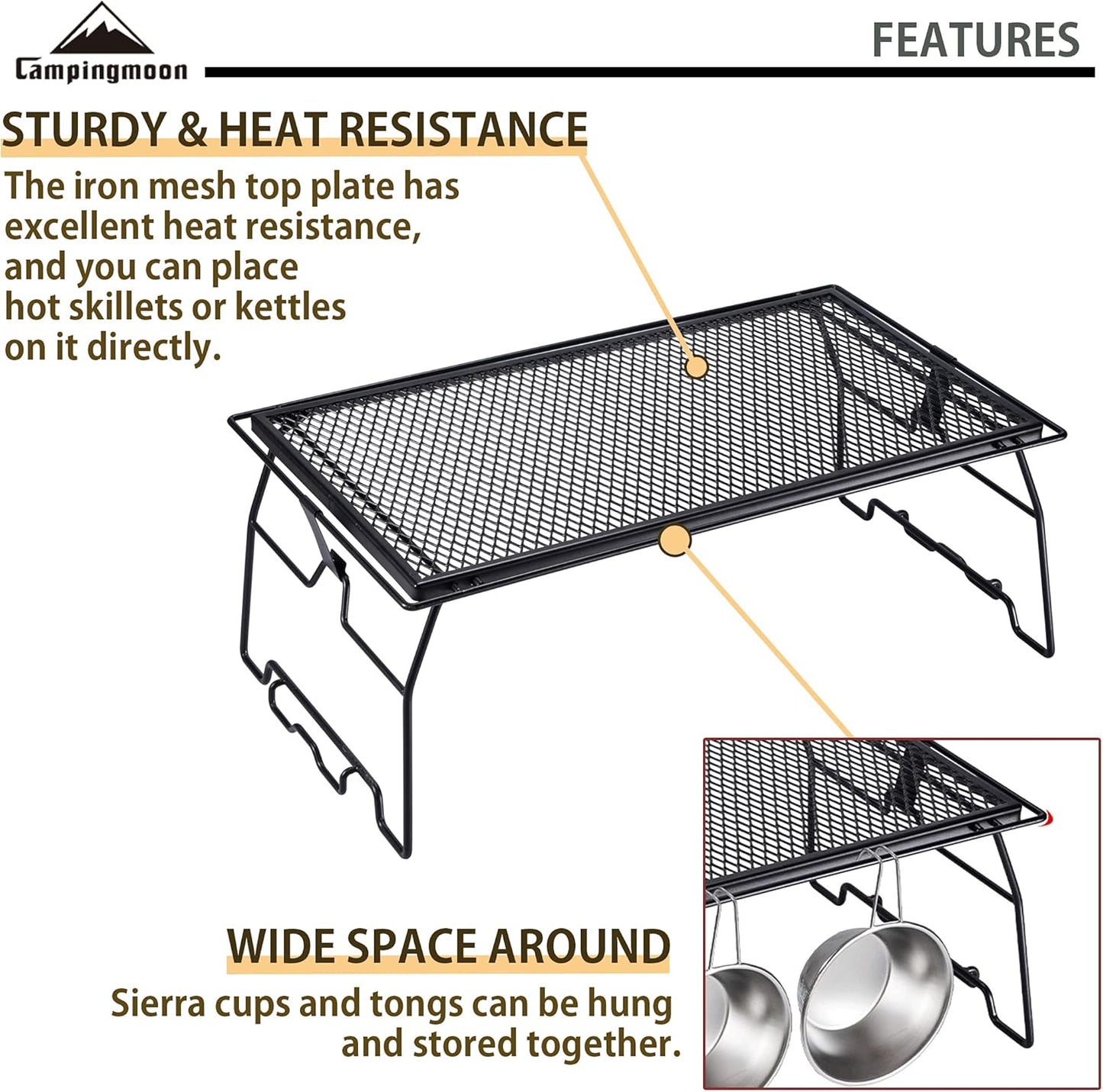 Campfire Grill Storage Rack Steel Foldable Stackable Grill, 1pcs