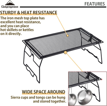 Campfire Grill Storage Rack Steel Foldable Stackable Grill, 1pcs