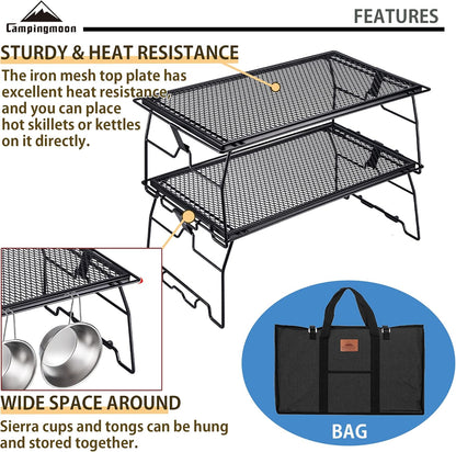 Foldable Campfire Grill Rack Steel Grill W/ Carrying Bag, 2pcs
