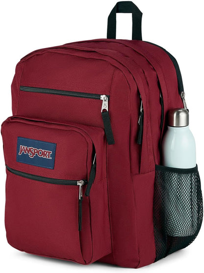 Student Backpack Ergonomic Shoulder Straps, 5-Compartments, Red