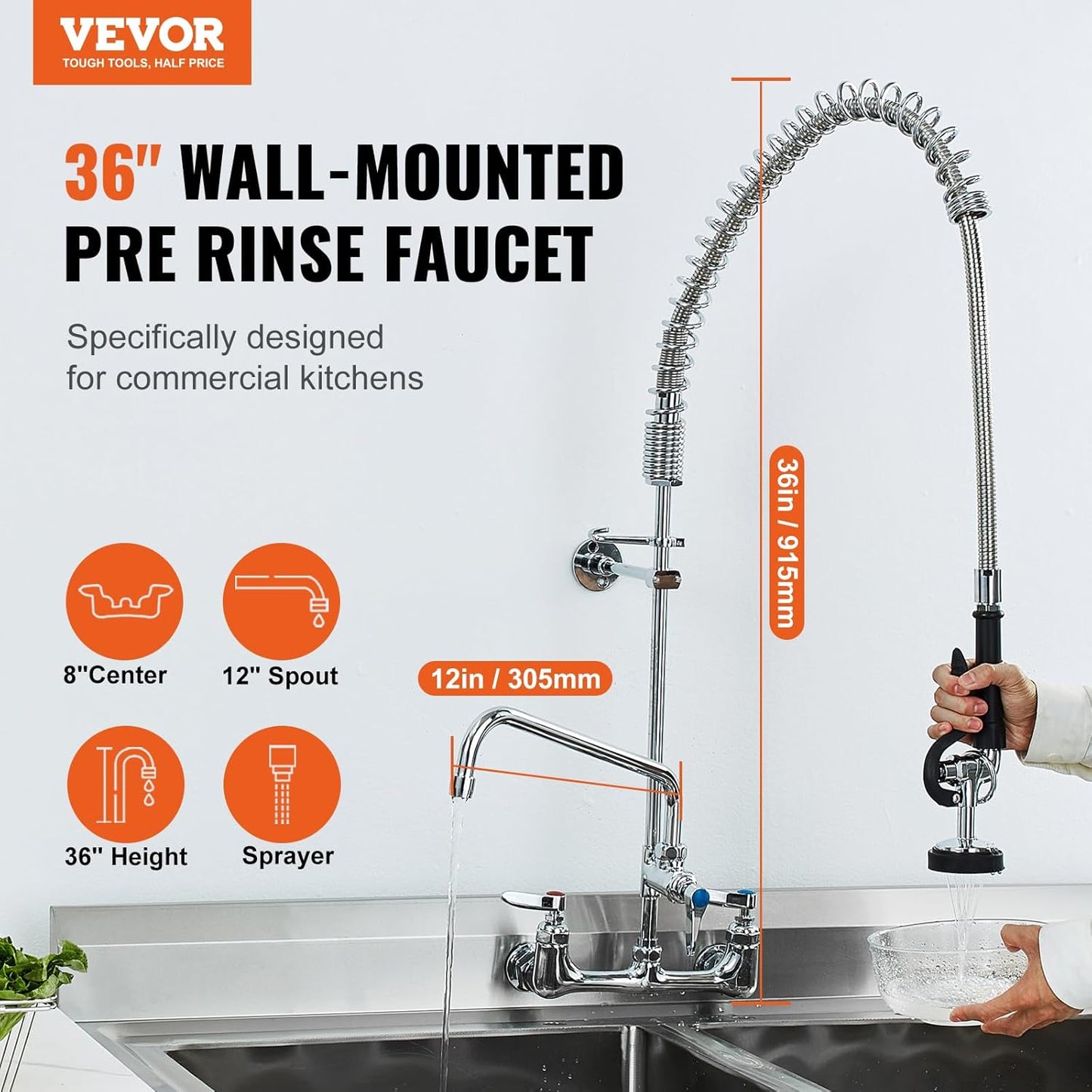 VEVOR Faucet 36"H Wall Mount Kitchen Sink Pull Down Spray Faucet