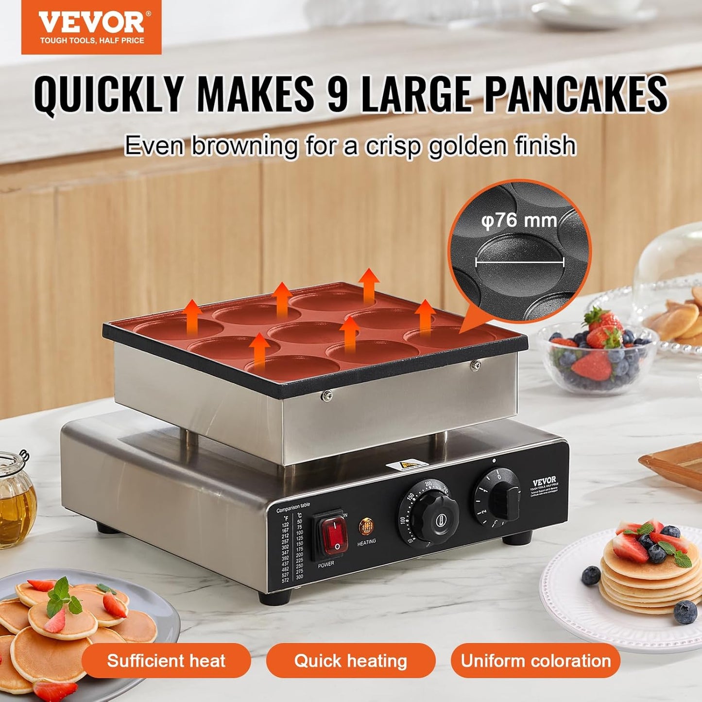 VEVOR Dutch Pancake Maker 9PCS Machine 850W Electric Snack Bar