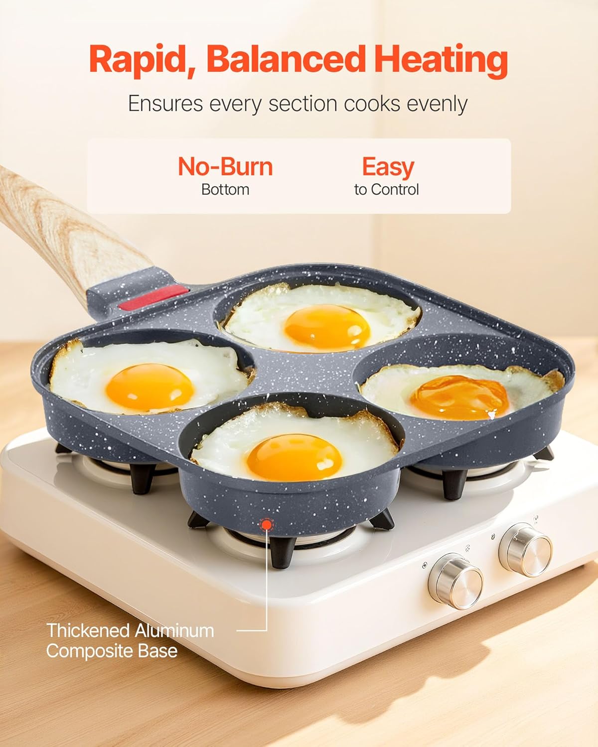 Egg Pan 4-Cup Nonstick Egg Frying Pan Aluminum Skillet Pancakes
