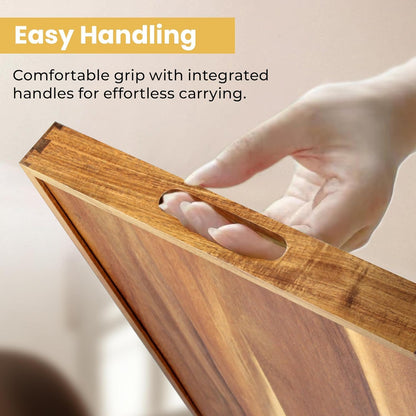 Wood Serving Tray W/Handles 17" Bed Couch Wooden Serving Tray