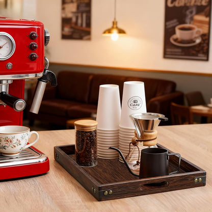 Wood Serving Tray W/Handles Rustic Wooden Platters Bed Tray