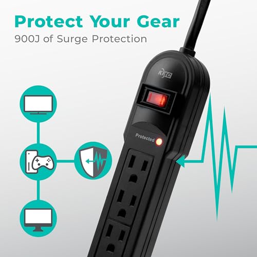 KMC 6-Outlet Surge Protector Power Strip 900 Joules, Set Of 2