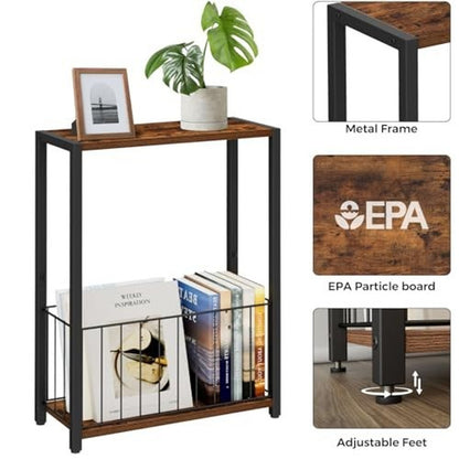 Narrow Side Table 2-Tier Removable Storage End Table, Brown